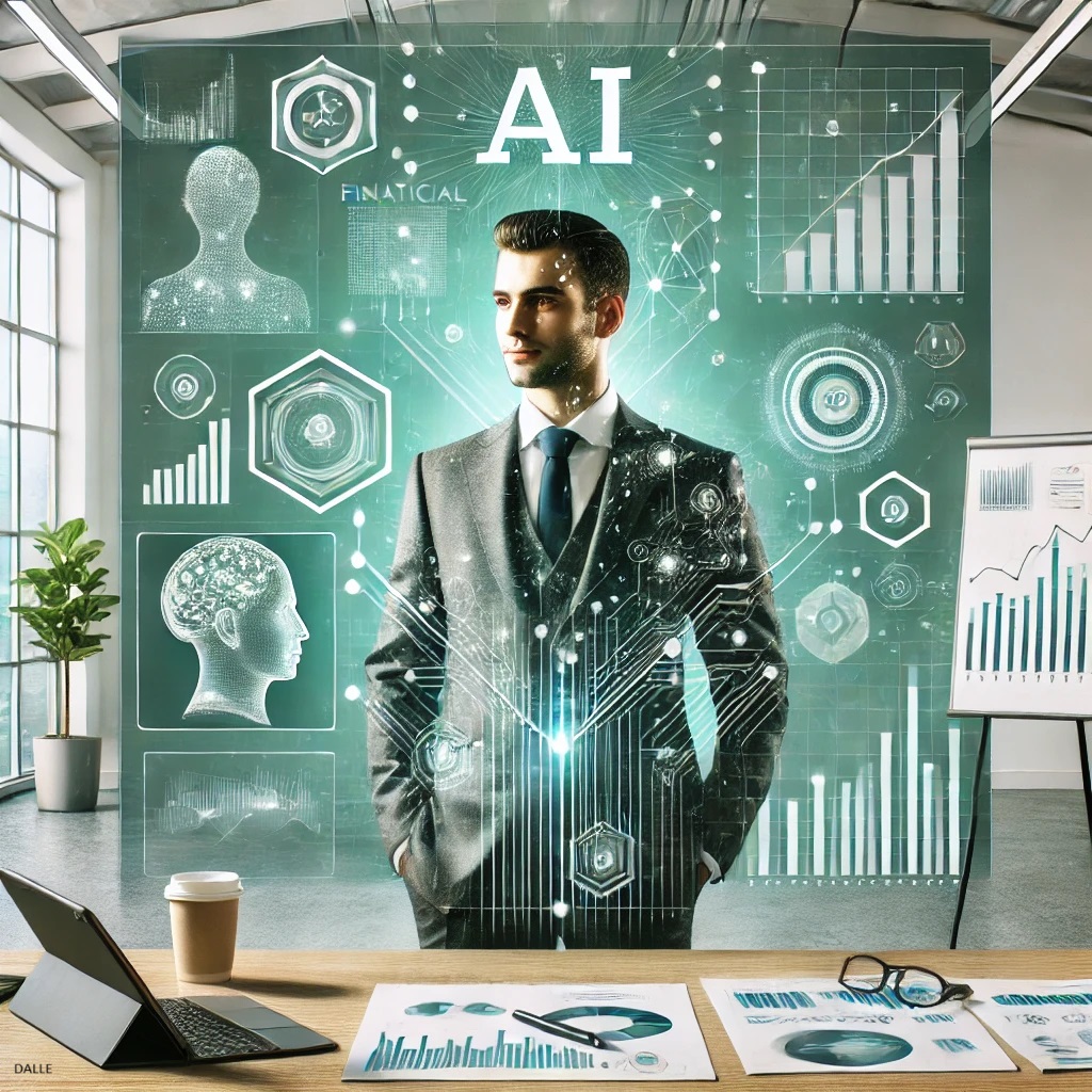 An eye-catching and professional illustration of a successful entrepreneur in a modern office setting, surrounded by financial graphs, digital tools